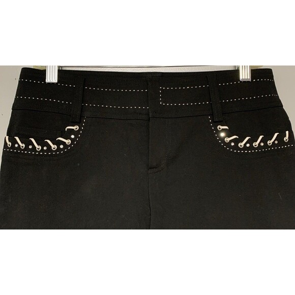 Cache Black Stretch Boot Leg Jeans White Leather Around Front Pockets. Size8. - Picture 3 of 7